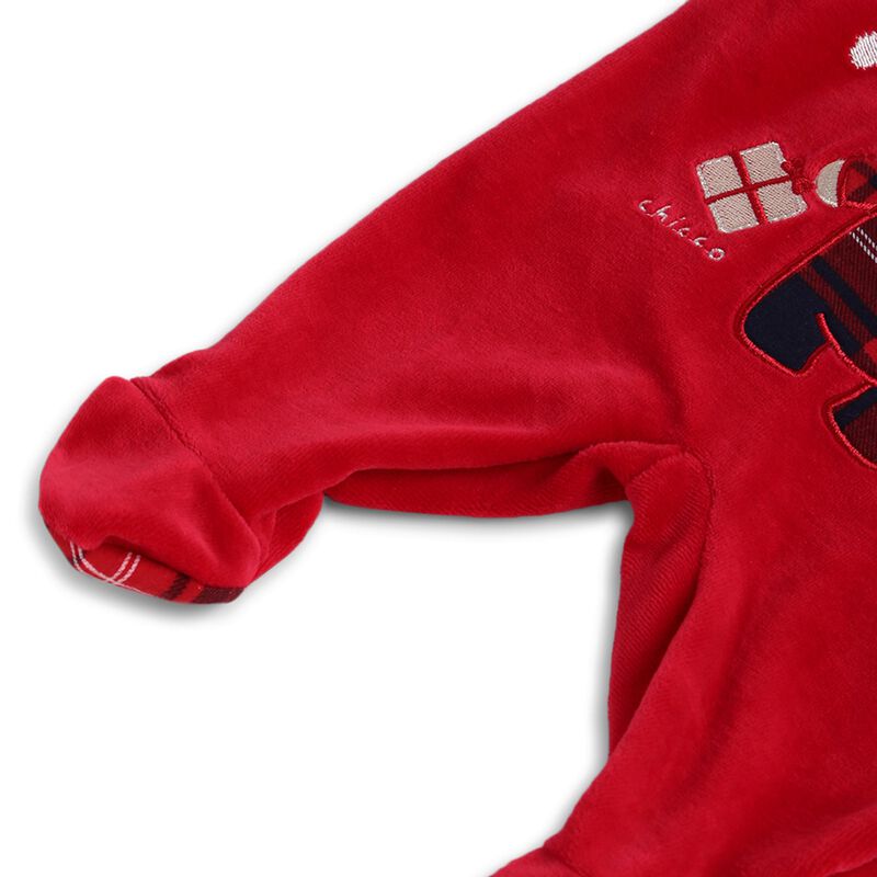 Boys Medium Red Velour Nappy Opening Babysuit image number 4